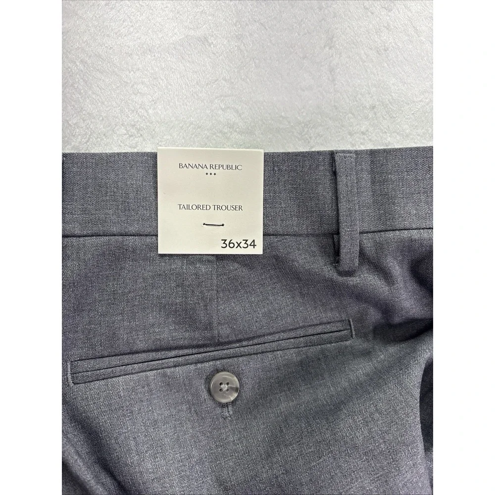 Banana Republic Tailored Trousers Men's Size 36x34 Gray Linen Blend Pants NWT